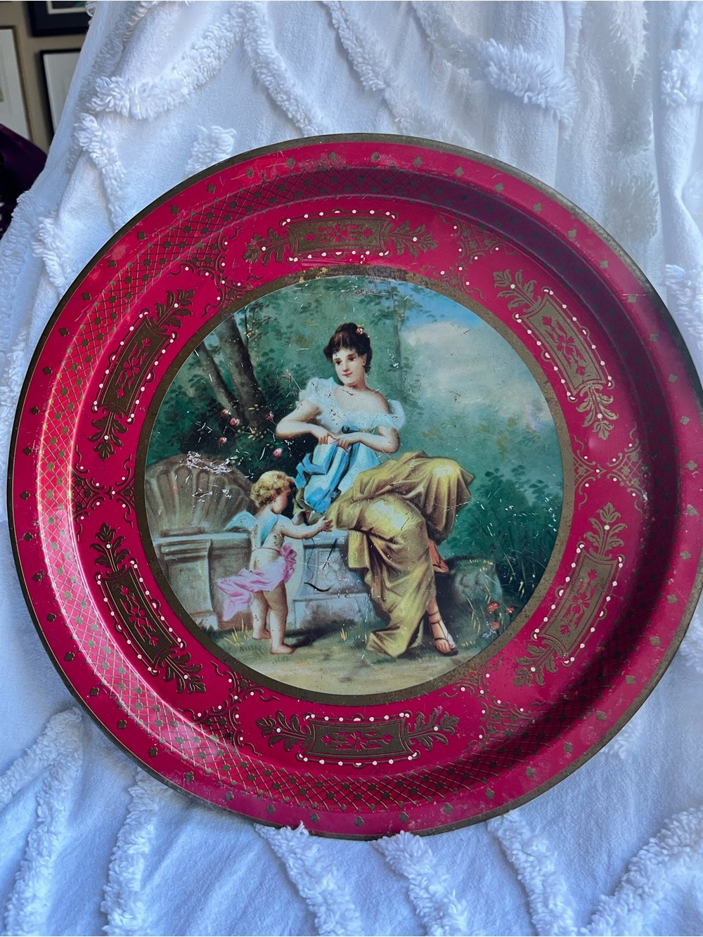 Vintage Decorative Metal Tray - Cherry and Gold